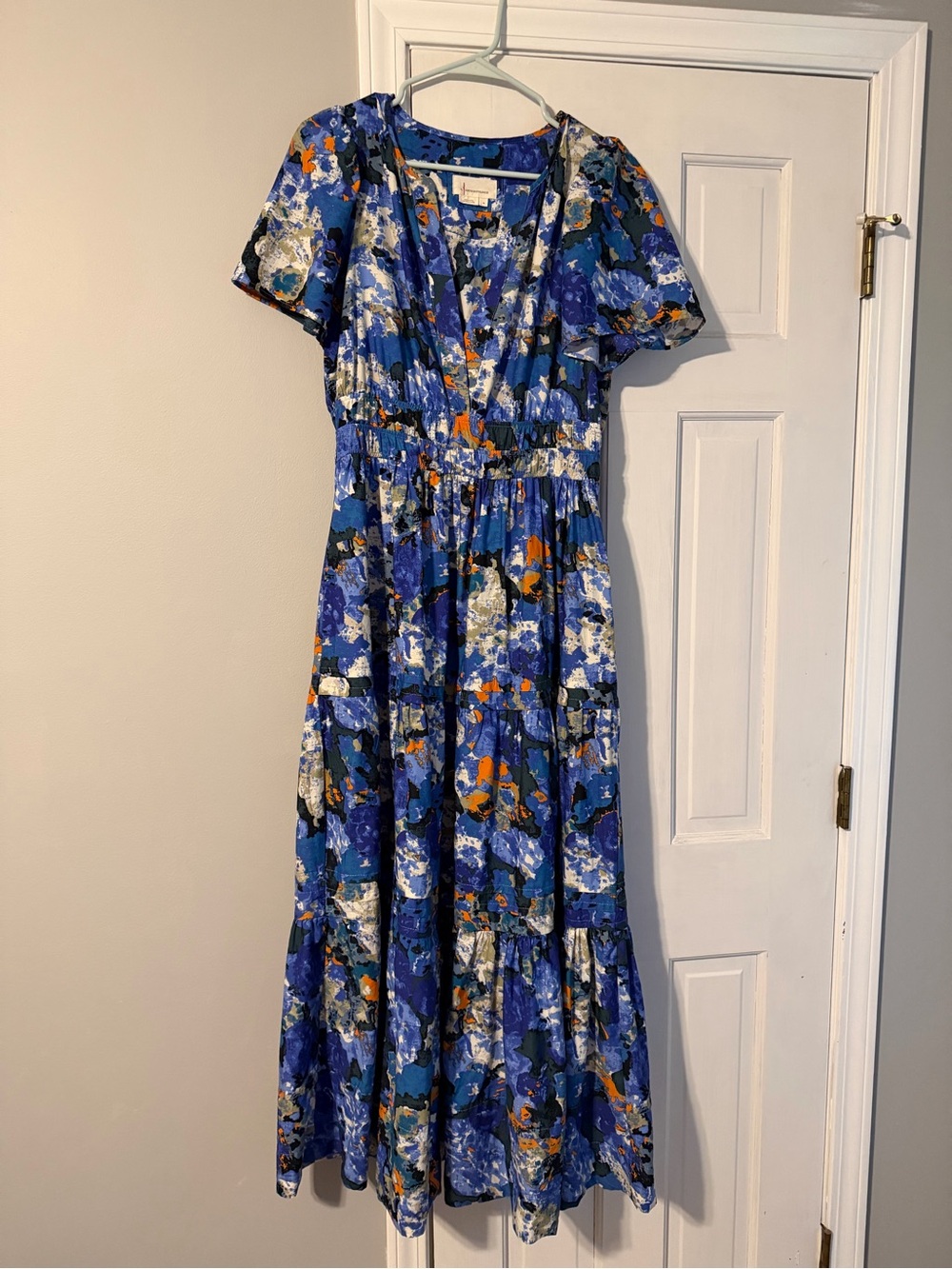 Anthropologie Blue and Orange Abstract sommerset maxi dress Medium